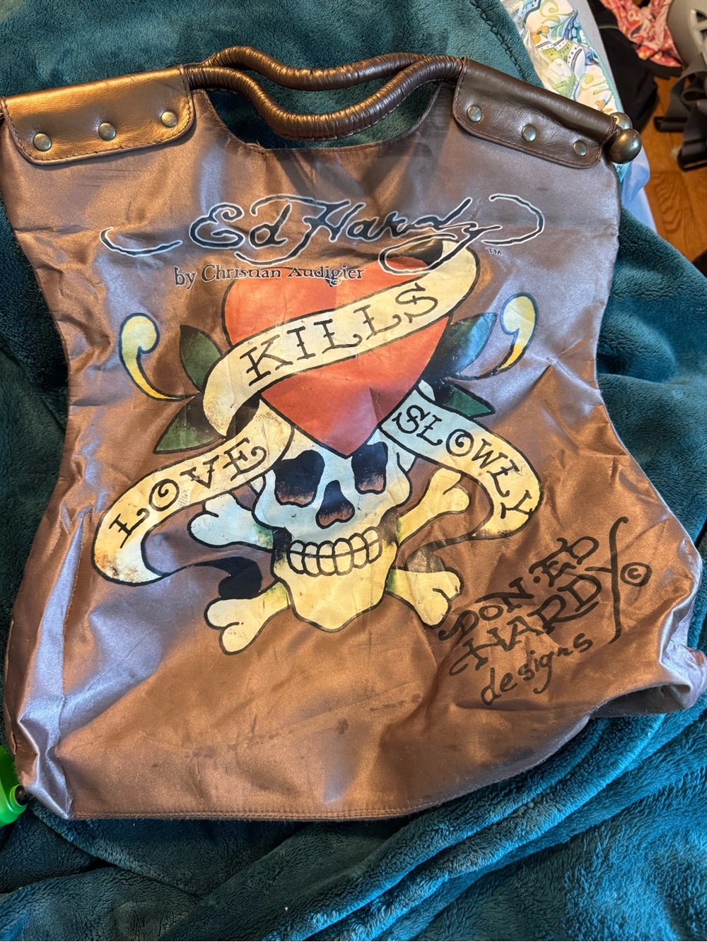 vintage Ed Hardy by Christian Audigier "Love Kills Slowly" tote bag